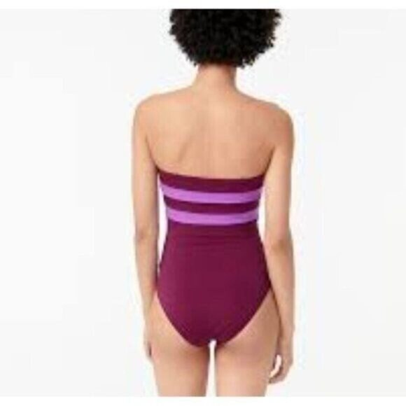 J.CREW One Piece Swimsuit Plus Size 24 Colorblock Bandeau Straps Lilac AX966 NEW - Picture 3 of 8